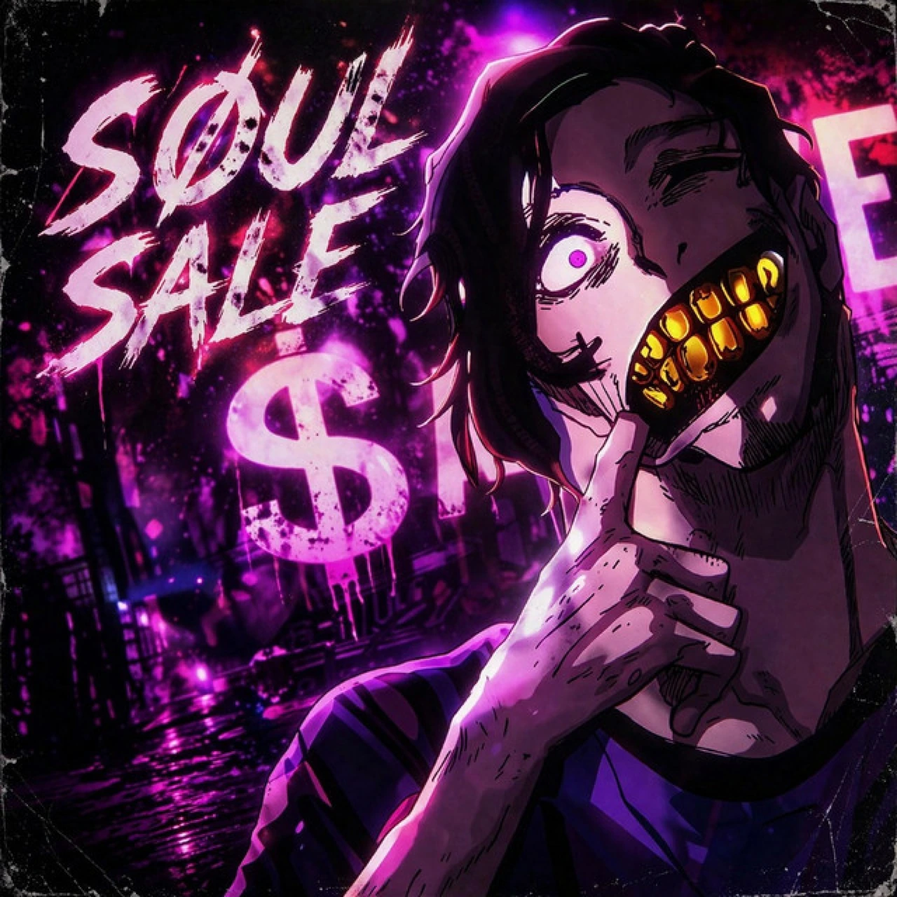 Capa em roxo e preto com personagem de máscara dourada e tipografia Soul Sale
